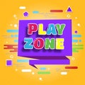 Kids zone. Cartoon game room banner, fun childish play areas poster. Color logo for children party with bright letters Royalty Free Stock Photo