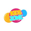 Kids zone comic text badge on splash sticker.