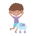 Kids zone, cute little boy elephant with wheels toy cartoon Royalty Free Stock Photo