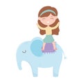 Kids zone, cute little girl on elephant cartoon toys Royalty Free Stock Photo