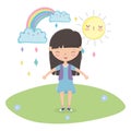Kids zone, cute little girl rainbow sun cloud rain