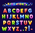 Kids zone font. Child latin original alphabet playful cartoon letters, kid fun typography sign abc type colorful text Royalty Free Stock Photo
