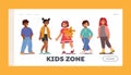 Kids Zone Landing Page Template. Smiling Multiracial Boys and Girls Toddlers Characters Wearing Fashionable Clothes