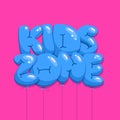 KIDS ZONE lettering quote made of helium balloon in letters shapes. Flat hand drawn Vector balloons with Kids Zone words