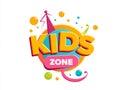 Kids zone logo illustration concept in flat vector design. Label with elements for fun and play area. Cartoon emblem or badge for Royalty Free Stock Photo