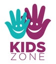 Kid zone playground or children education classroom vector letters hands smile icon Royalty Free Stock Photo