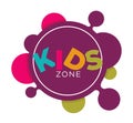 Kids zone logo template of child palm hands and speech bubble with color letters. Royalty Free Stock Photo