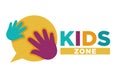 Kid zone playground or children education calssroom vector letters hands icon Royalty Free Stock Photo