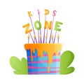 Kids zone. Playroom banner in cartoon style for children play zone. Children playground game room or play area poster Royalty Free Stock Photo