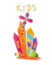 Kids zone. Playroom banner in cartoon style for children play zone. Children playground game room or play area poster Royalty Free Stock Photo