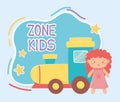 Kids zone, rubber train and little doll toys