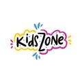 Kids Zone sing and logo hand drawn vector lettering. Modern typography. Isolated on white background