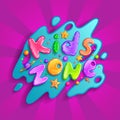 Kids zone vector cartoon logo. Colorful bubble letters for children playroom decoration. Inscription isolated on