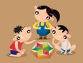 Hong Kong kids playing Chinese checkers game Royalty Free Stock Photo