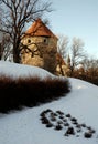 Kiek in de Kok tower with snow in Tallinn, Estonia