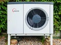 Kiel, Germany - 24.August 2023: A solvis brand heat pump in front of a wall