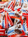 Kiel, Germany - 27.December 2022: Kinder Delice brand chocolate bars on a supermarket shelf for sale