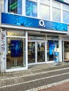 Kiel, Germany - 02. February 2024: The entrance area of an O2 cell phone store