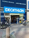 Kiel, Germany - 13. July 2023: Entrance area of a Decathlon brand sports shop