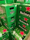 Kiel, Germany - 13. July 2023: A stack of heineken beer crates in a supermarket