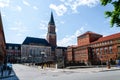 Kiel, Germany - May 11, 2022: View of the Kiel Opera House and the tower of Kiel Town Hall