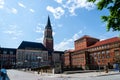 Kiel, Germany - May 11, 2022: View of the Kiel Opera House and the tower of Kiel Town Hall