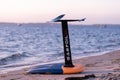 Closeup shot of an air wingsurf board on the coast of Kiel in Germany at sunset