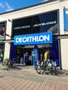 Kiel, Germany - 16. October 2022: Entrance of a Decathlon brand store entrance