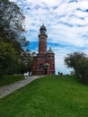 Kiel, Germany - 22.October 2023: Lighthouse at the lock on the Kiel Canal in Kiel Holtenau