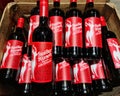 Kiel, Germany - 16. October 2022: Numerous bottles of Christmas punch in a crate for the sale of the Hot Stag brand