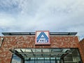 Kiel, Germany - 27. September 2023: Entrance of a german Aldi supermarket