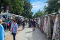 Kiel, Germany - 27. September 2023: View at a public fabrics market in Germany