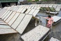 Kien Giang, Vietnam - Dec 6, 2016: Yellowstripe scad fish is drying outdoor under sunlight in Mekong Delta, south of Vietnam