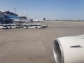 Kiev, Borispol, Ukraine - May 02, 2018: view from the window of an airplane at the airport