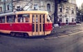 A classic red tram in Kiev or Kyiv, the Ukrainian Capital Royalty Free Stock Photo