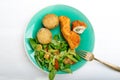 Kiev cutlet with jacket potatoes and salad Royalty Free Stock Photo