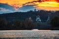 Kiev Dnipro river view panorama church sunset