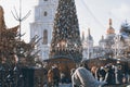 Kiev Kiev, Ukraine - January 2, 2021: Decorated Christmas tree on Sophia Square.