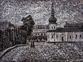 Kiev landscape of a courtyard near St. Michael\'s Church. Hand-drawn graphic Royalty Free Stock Photo