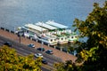 Kiev. October 2018. White steamers on the pier. Journey by the Dnepr on a steamer