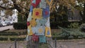 Kiev. The original tree decorated with embroidered decorative fabric grows on the Peter Sahaidachny street.