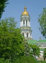 In the Kiev-Pechersk Lavra in the spring. Large bell tower Royalty Free Stock Photo