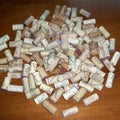 Closeup pattern background of many different wine corks with dates.