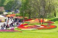 Kiev, Ukraine - April 23, 2016: Flower beds of multicolored tulips on tulips exhibition
