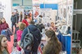 Kiev, Ukraine. April 17 2019. Medical Exhibition. Exhibition of gynecological equipment. Visitors to the exhibition of medical Royalty Free Stock Photo