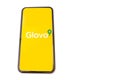 Kiev, Ukraine - April 24, 2021: Mobile phone on a white background with the Glovo application open. Glovo is a popular food Royalty Free Stock Photo