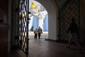 Kiev, Ukraine - April 22, 2018: Parishioners enter the territory of the Mikhailovsky Monastery