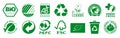 Kiev, Ukraine - April 11, 2021: Set eco logos certified company. BIO, Nordic Ecolabel, Certifie Agriculture Biologique, Rainforest