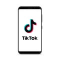 Kiev, Ukraine - April 25, 2021: Tik Tok social network app icon view of a smartphone display. Editorial vector