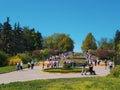 Ukrainians and tourists wandering in Kyiv National Botanical Garden